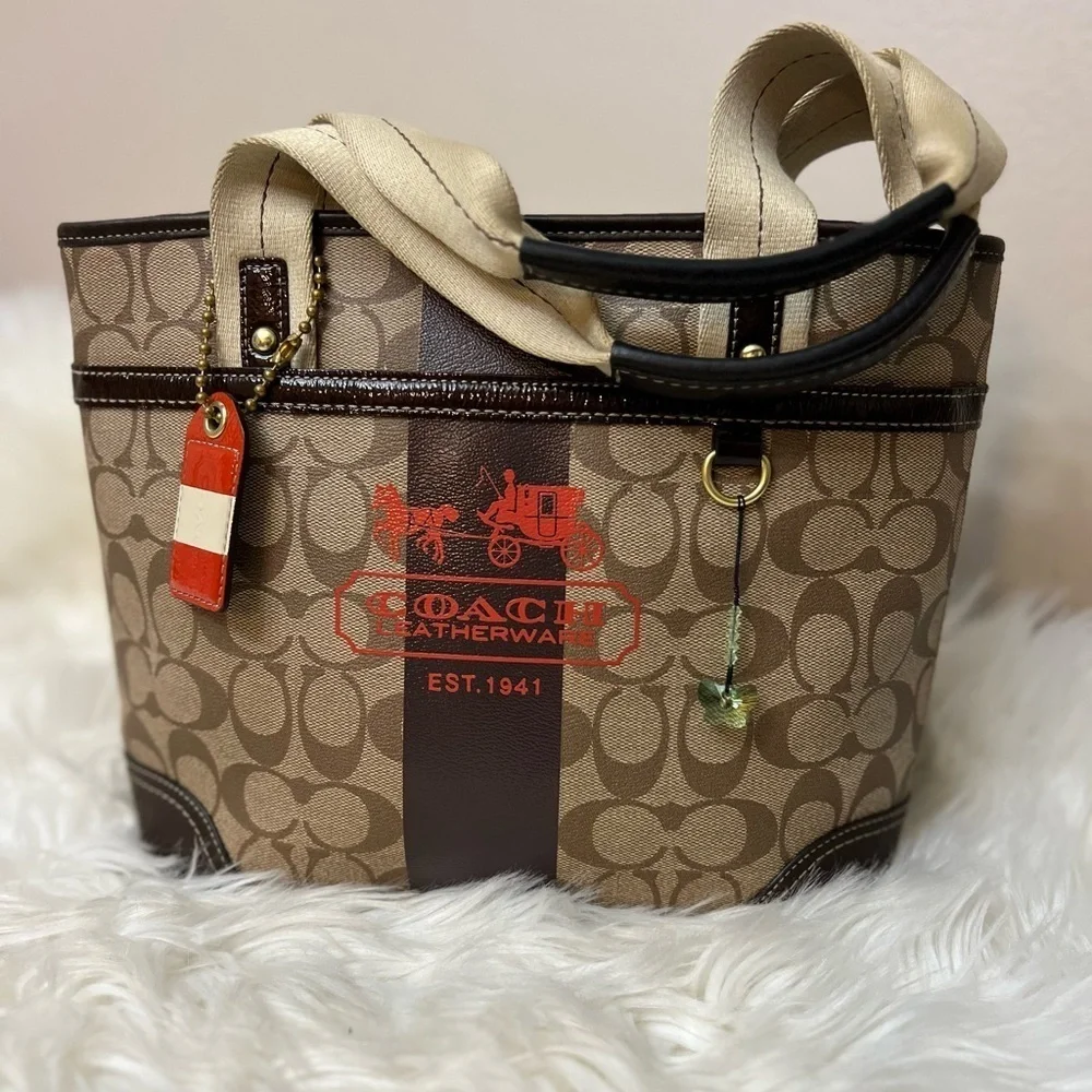 Vintage Coach #11349 Tan and Brown Signature Tote